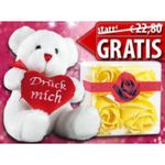 GRATIS-Set: Sprechender Plüschbär & duftende Rosenblüten-Seifen