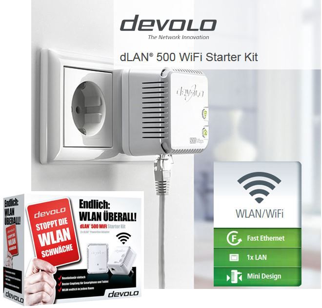 Devolo dLAN 500 WiFi Powerline Starter Kit mit 500 Mbit s für 59 90