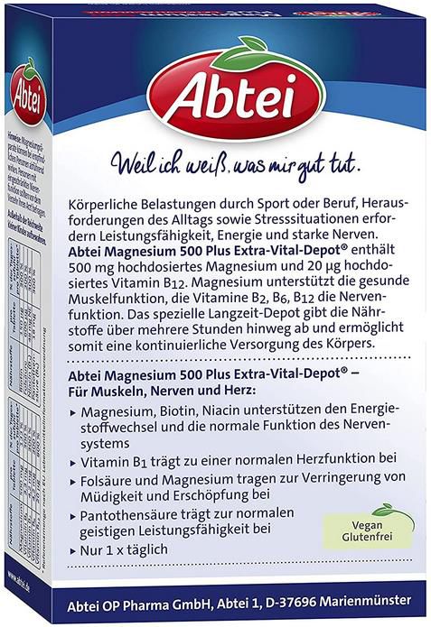 4er Pack Abtei Magnesium 500 Plus Extra Vital Depot 4 X 42 Tabletten Ab