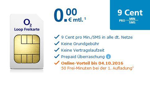 Gratis:  O2 Prepaid SIM Karten mit 1€ Startguthaben