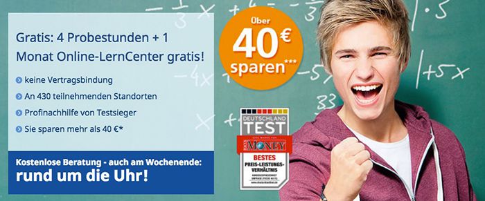 Schülerhilfe: 4 Probestunden + 1 Monat Online Lerncenter gratis (Wert 40€)
