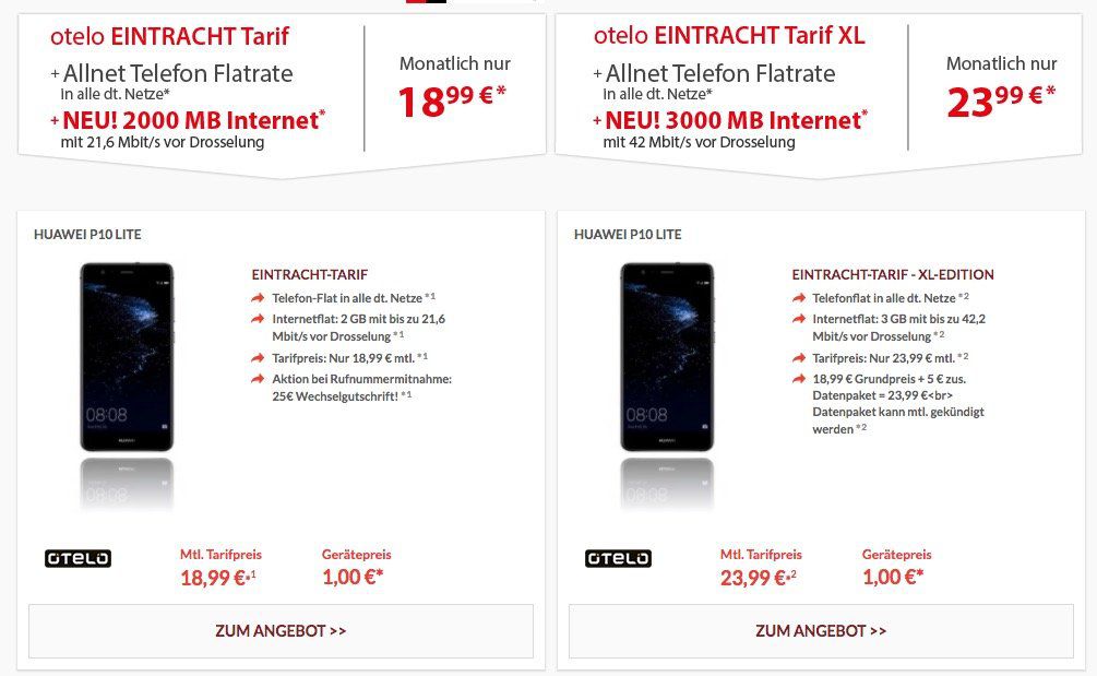 Huawei P10 Lite + Otelo Allnet + 2GB Daten für 19€