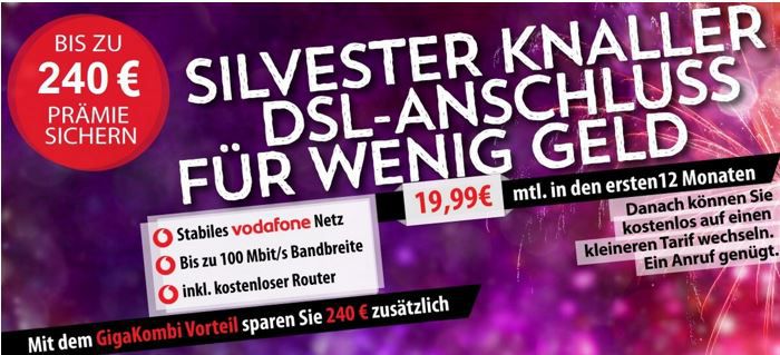 Vodafone DSL Angebote mit Telefon Flat ab 17,49€ mtl. dank Cashback + gratis WLAN Router