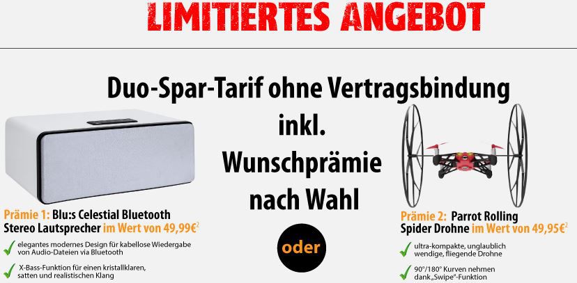 Celestial BT Lautsprecher oder Rolling Spider Minidrohne statt je 50€ dank 2 Kostnix Verträgen für je nur 3,90€