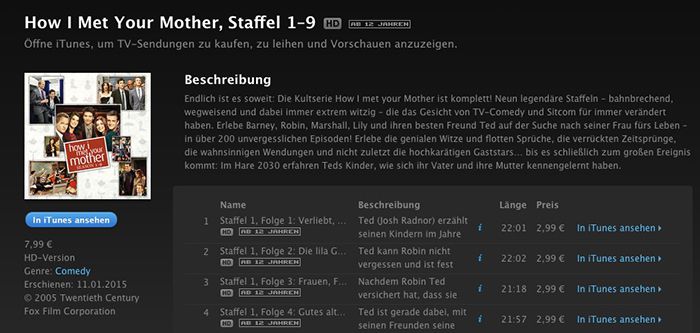 Vorbei! How I Met Your Mother Staffel 1–9 in HD für 7,99€ bei iTunes