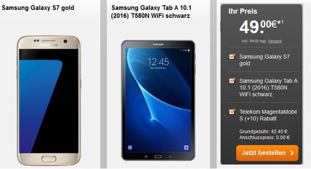 Galaxy S7 & Galaxy Tablet für 49€ + Telekom Magenta LTE Tarif ab 1GB ab 39,95€ mtl.