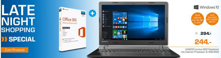 Lenovo B50 10   15,6 Notebook + Office 365 für 244€ (statt 336€)