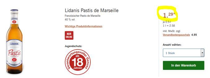 Ausverkauft: Lidanis Pastis nur de ab 1,78€ Marseille (0,5l)