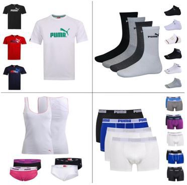 Puma: 1er T Shirt, 2er Boxer, 2er Hipster, 3er Tank Top, 9er/12er Socken für je 11,95€