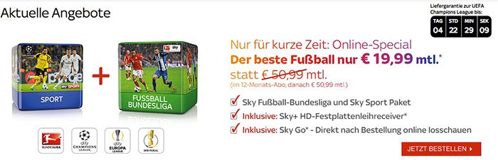 Sky Sport & Bundesliga für 19,99€ mtl. mit 12 Monate Laufzeit   noch einmal verlängert!