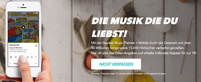 Wieder da! 3 Monate Napster Musik Flat für 1€ (Neukunden)   über 40 Millionen Songs im Stream   TIPP!