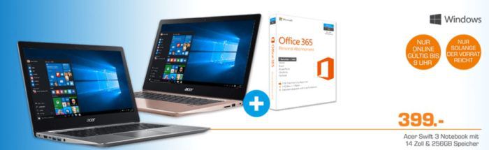 ACER Swift 3   14 Notebook mit Core i5 , 8GB RAM + 256GB SSD + Office365 für 799€