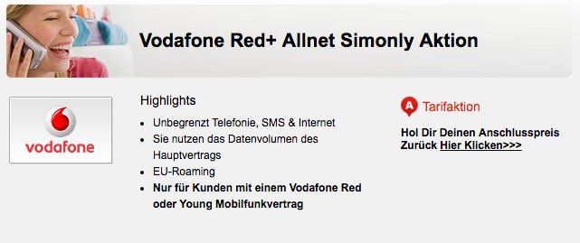 Abgelaufen! Vodafone Red+ Partnerkarte für effektiv 5€ mtl.   nur für bestehende Vodafone Red oder Young Kunden!