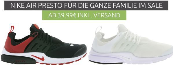 Schnell? NIKE Air Presto Sneaker für Damen ab 39,99€   für Herren statt 100e für 69,99€