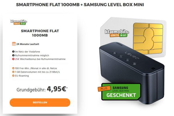 TOP! Samsung Level Box mini + Vodafone 100 Minuten + 1GB Daten für nur 4,95€ mtl.