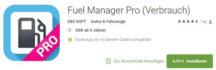 Fuel Manager Pro (Android) gratis statt 6,99€