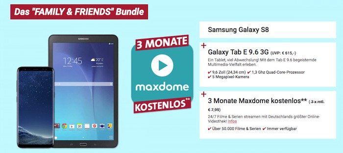 Samsung Smart Start   z.B. Samsung Galaaxy S8 + Galaxy Tab E 9.6 für 4,95€ + o2 Free M mit 10GB LTE für 39,99€ mtl.