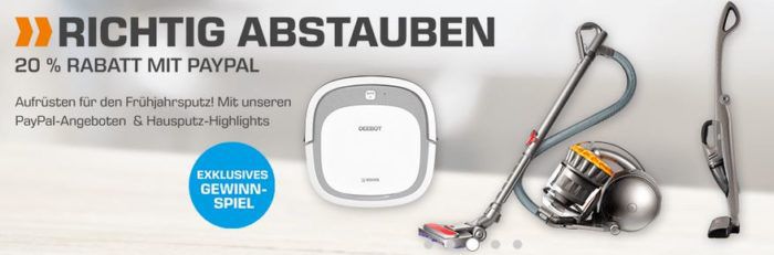 Letzte Möglichkeit! Saturn: Haushaltsgeräte   20% PayPal Rabatt  z.B. Ecovacs Deebot Slim 2 Saugroboter für 119€ (statt 171€)