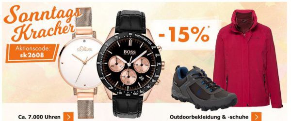 Karstadt Sonntags Kracher mit 15% Rabatt auf Uhren, Outdoorbekleidung & Schuhe, Sneaker uvam.