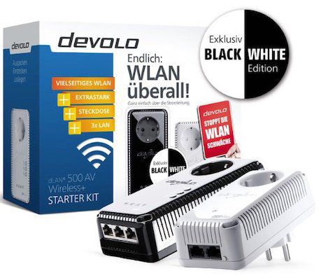 devolo dLAN 500 AV Wireless+ Starter Kit (Powerline, 2x Adapter) Black & White für 69,90€ (statt 99€)