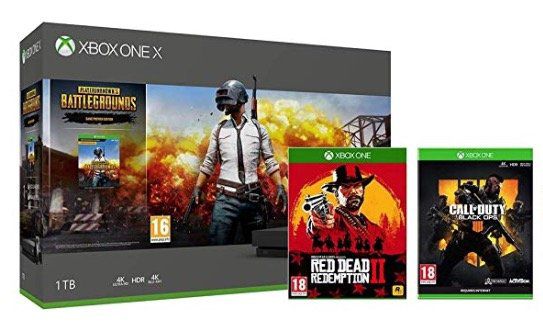 Xbox One X 1TB mit PlayerUnknowns Battlegrounds + Red Dead Redemption 2 Special Edition + Call of Duty Black Ops 4 für 471,22€ (statt 589€)