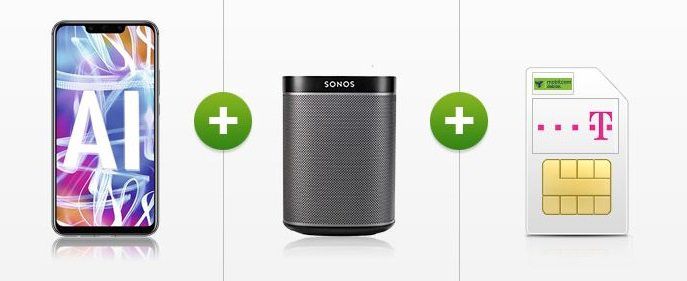 Huawei Mate 20 lite + Sonos Play: 1 für 45€ + Telekom Allnet Flatrate mit 8 GB für 31,99€ mtl.