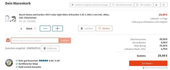 Bosch IXO Akkuschrauber + Solarlampe 2in1 + Bits für 29,99€ (statt 40€)
