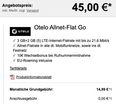 Apple Watch SE 40mm GPS für 45€ + Vodafone AllnetFlat von otelo + 5GB LTE für 14,99€ mtl.