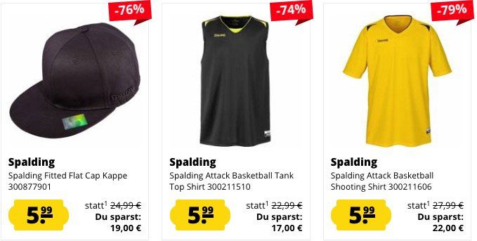 Spalding Basketball Sale bei SportSpar   z.B. Tank Top nur 3,99€ oder Trikot nur 4,99€