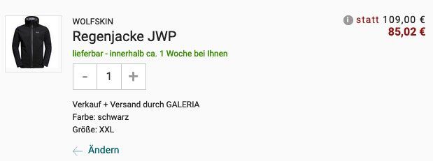 JACK WOLFSKIN Herren Regenjacke JWP in Schwarz für 85,02€ (statt 123€)