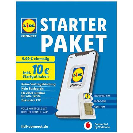 🔥 LIDL Connect: Vodafone Prepaid Lidl Connect Starter Paket für 1,99€ (statt 10€) + 10€ Startguthaben