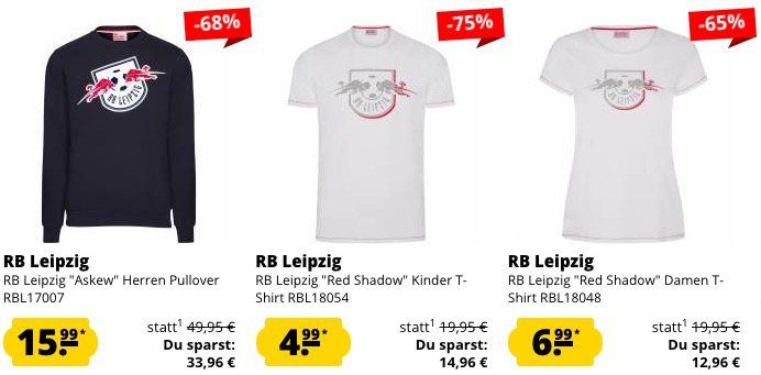 RB Leipzig Sale bei SportSpar + 5€ Gutschein ab 60€   z.B. RB Leipzig Askew Pullover für 15,99€ (statt 55€?)