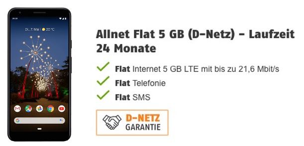 Google Pixel 3a XL für 29,99€ + Vodafone Flat von Klarmobil inkl. 5GB LTE für 12,99€ mtl.
