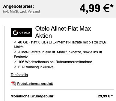 OnePlus 8T mit 128GB für 4,99€ + gratis Bumper Case + Vodafone Flat mit 40GB LTE für 29,99€ mtl.