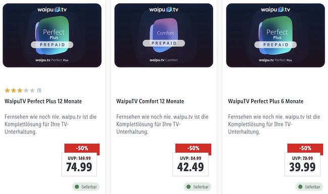 50% Rabatt auf waipu.tv Perfect und Comfort - z.B. 12 Monate Perfect Plus  für 74,99€ (statt 150€)