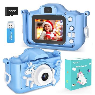 AOKEY Digital Foto Kamera mit Dual Lens und Display mit 32GB Karte in Blau für 21,99€ (statt 40€)