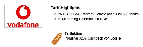 Vodafone DataGo L mit 25GB LTE/5G für eff. 16,66€ mtl.