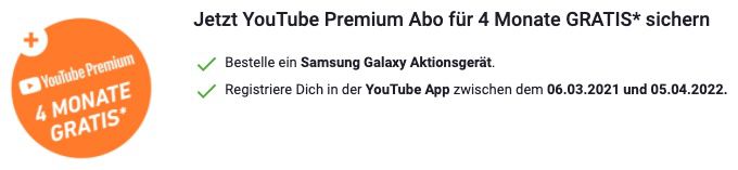 Samsung Galaxy S21 5G für 4,95€ + 4 Monate YouTube Premium gratis + Vodafone Flat mit 15GB LTE für 34,99€ mtl.