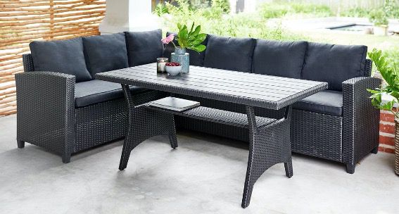 Ullehuse Garten Lounge Eck-Sofa-Set in Schwarz mit Auflagen ab 439€ (statt  629€)
