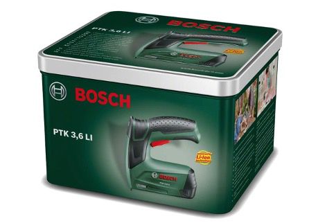 Bosch Akku Tacker PTK 3,6 LI in Metalldose (integrierter Akku, 3,6 Volt) für 39,99€ (statt 52€)