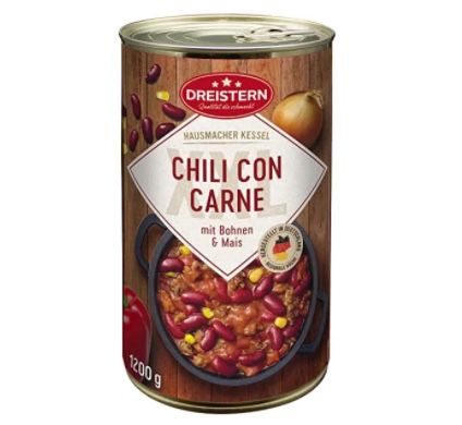 🥫Dreistern Chili con Carne (je 1.200g) für 3,60€ (statt 6€)