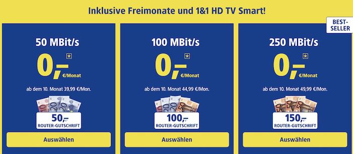 1&1 DSL 250 ab 32,48€ mtl. dank 9 Freimonate + GRATIS Fritzbox & HD TV