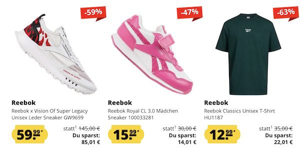 👕👟 Reebok Mega Sale bei SportSpar + 5€ Gutschein