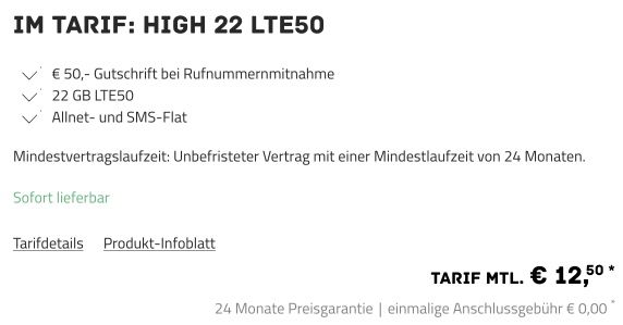 Telekom Tarif von High mit 22GB LTE 50 Allnet Flat für 12,50€ mtl + 50€ Bonus