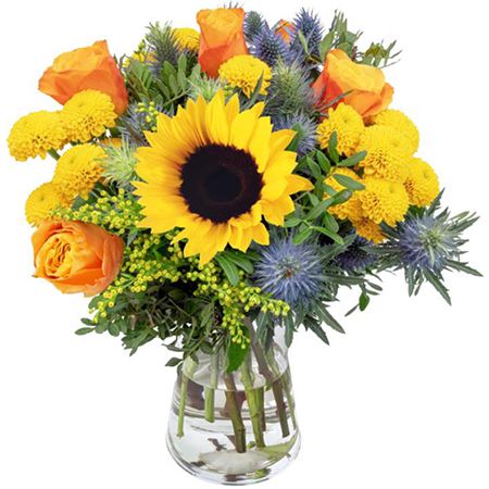 Blumenstrauß Sonnenkuss mit Sonnenblumen und Rosen für 29,48€ (statt 36€)