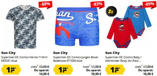 SportSpar Sun City Sale ab 1,99€   z.B. Superman DC Comics T Shirt ab 1,99€ (statt 14€)