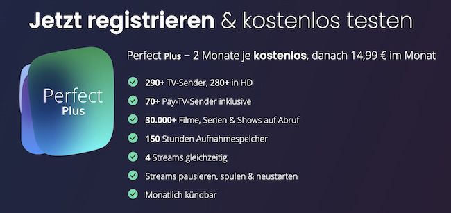 GRATIS: 2 Monate waipu Perfect Plus inkl. Pay TV & 280+ Sender in HD