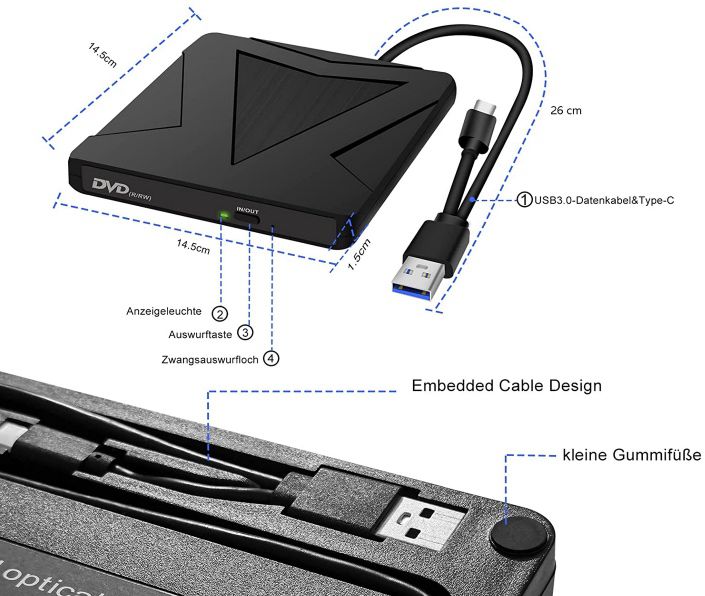 Ebarsenc USB/ C externer DVD/CD Brenner für 16,89€ (statt 26€)