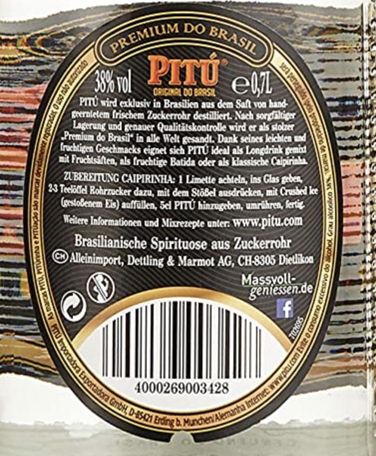 Pitu Premium do Brasil Cachaca Spirituose aus Zuckerrohr für 8,99€ (statt  14€) - Prime