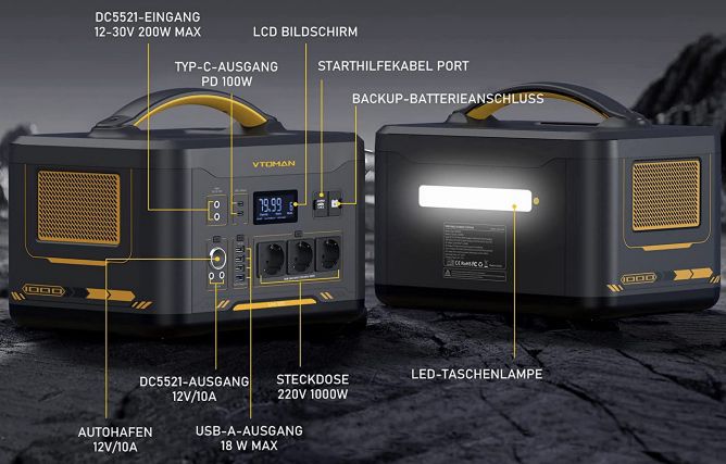 VTOMAN Jump 1000 LiFePO4 Powerstation mit 1.000W & 1.408Wh für 539€ (statt 600€)